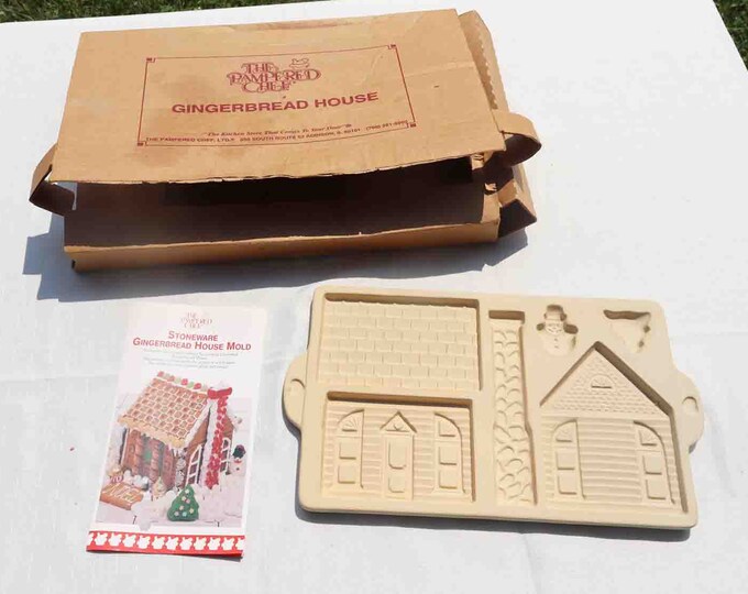 Vintage 1992 the Pampered Chef Stoneware Gingerbread House, Original Box ,with Instructions Etsy