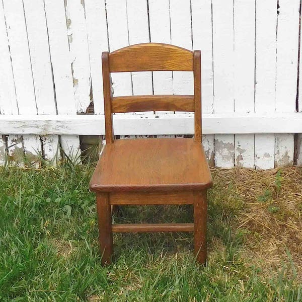Vintage Child's Oak Solid Wood Chair, School Chair, Church Chair,Playroom Seating,Room Decor