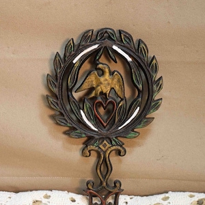 Vintage Cast Iron Eagle Trivet  with design, Painted Design