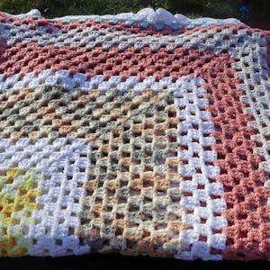 Afghan, Crochet Blanket, 55&quot; x 55&quot; ,Multiple Colored, Square Patterned,Handmade,Blanket Crocheted, Vintage Afghan