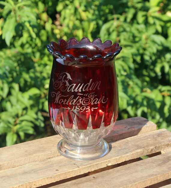 1893 World's Fair Souvenir Vase: Ruby Stained EAPG Etched Glass - Etsy  Israel