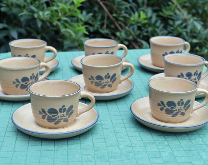 Vintage Pfaltzgraff Folk Art Cups and Saucers ,sold in Sets 4 Cups and 4 Saucers in Each Set ,2