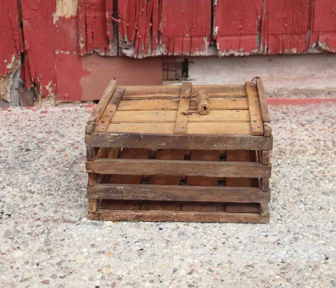 Vintage Wooden Egg Crate With Lid And Handle Eastview Farms Romeo vintage-wooden-egg-crate-with-lid-and-handle-eastview-farms-romeo