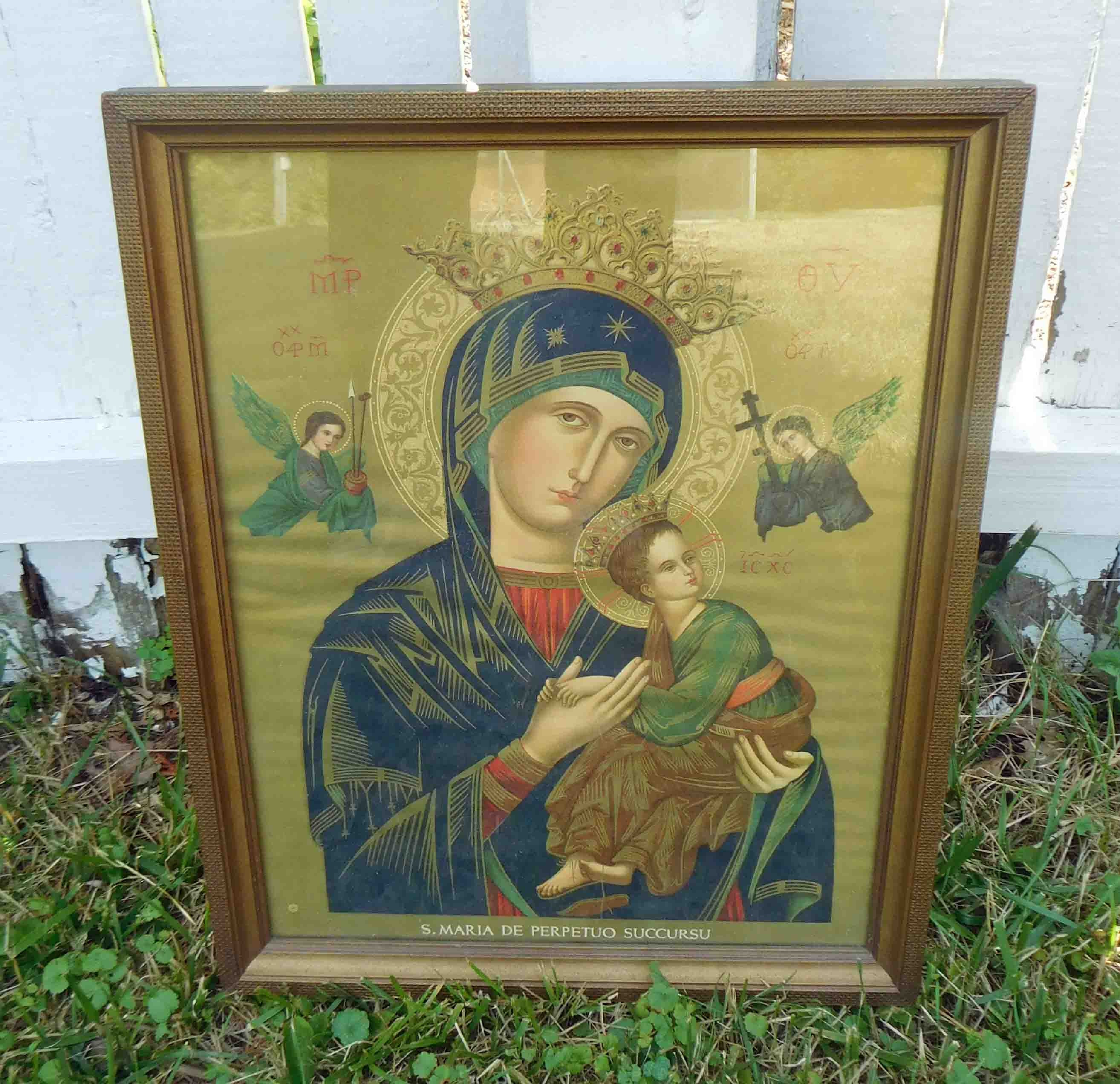 Maria de Perpetuo Succursu Mary & Jesus 8x6” vintage wall plaque made in Italy Authentic Italian Religious Wall Print S