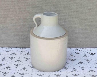 Vintage Stoneware Jug Crock White, Loop Handle, Glaze, Primitive ,Collectible,Moonshine,Antique