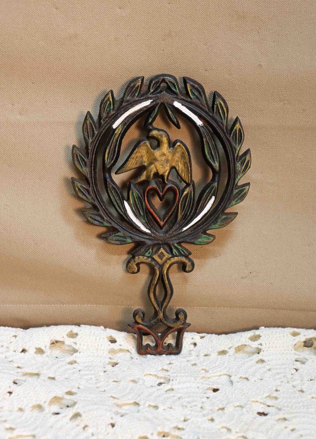 Vintage Cast Iron Eagle Trivet With Design, Painted Design Etsy