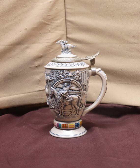 Vintage Winners Circle Lidded Stein,Avon Collectible Stein, Handcrafted in Ceramarte Brazil, 1992