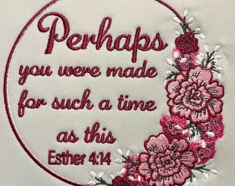 OS Embroidered Diaper Panel Esther 4:14 Bible Verse For Breast Cancer Awareness