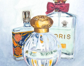Perfume bottles  watercolor print