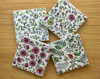 floral illustration coasters