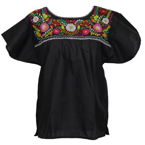 Hippie Style Peasant Tunic Mexican Hand Embroidered Blouse Top Womens