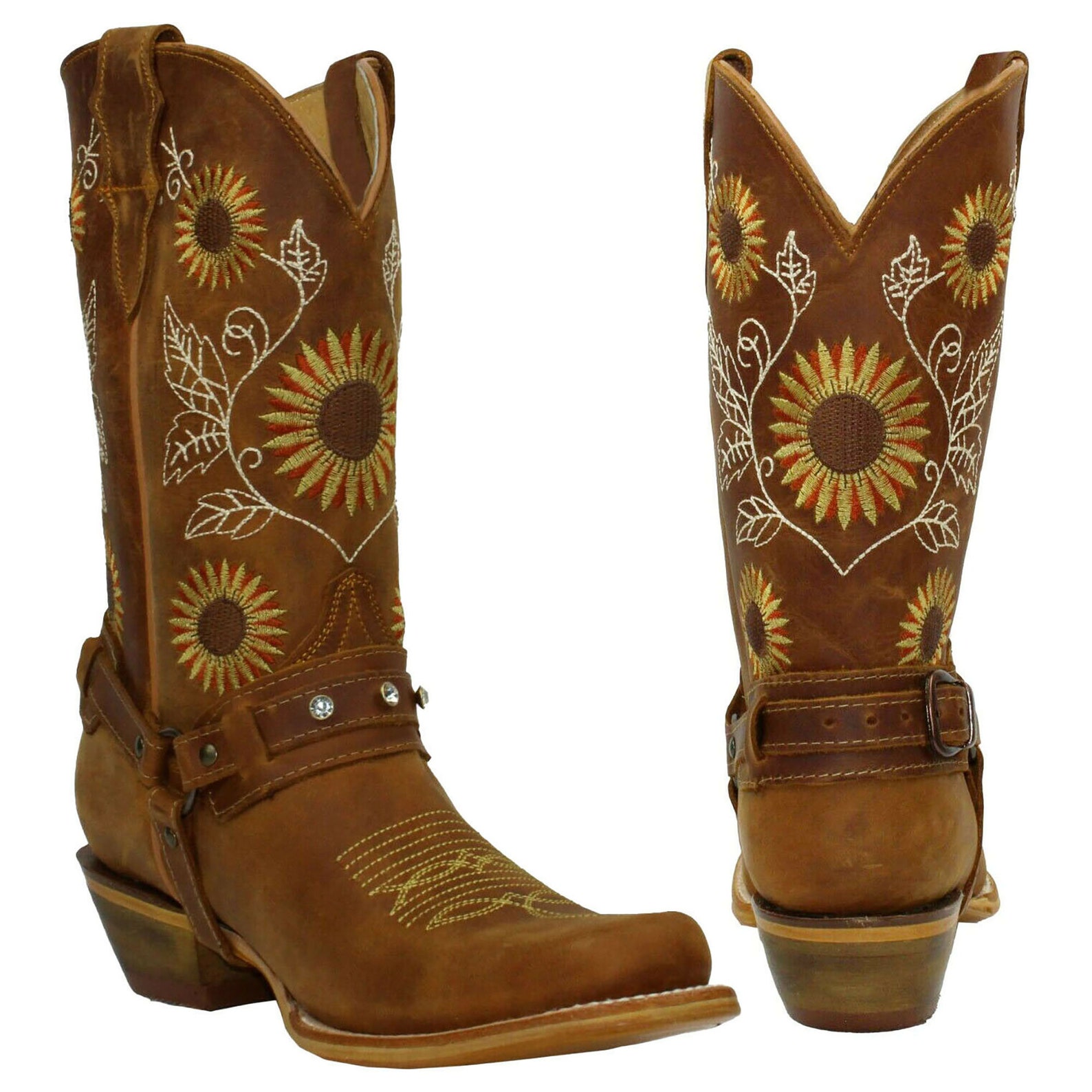 Handcrafted Sunflower Genuine Leather Western Cowgirl Boots Etsy