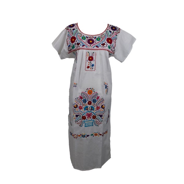 Puebla Mexican Dress Peasant  Hand Embroidered Vintage Style Tunic
