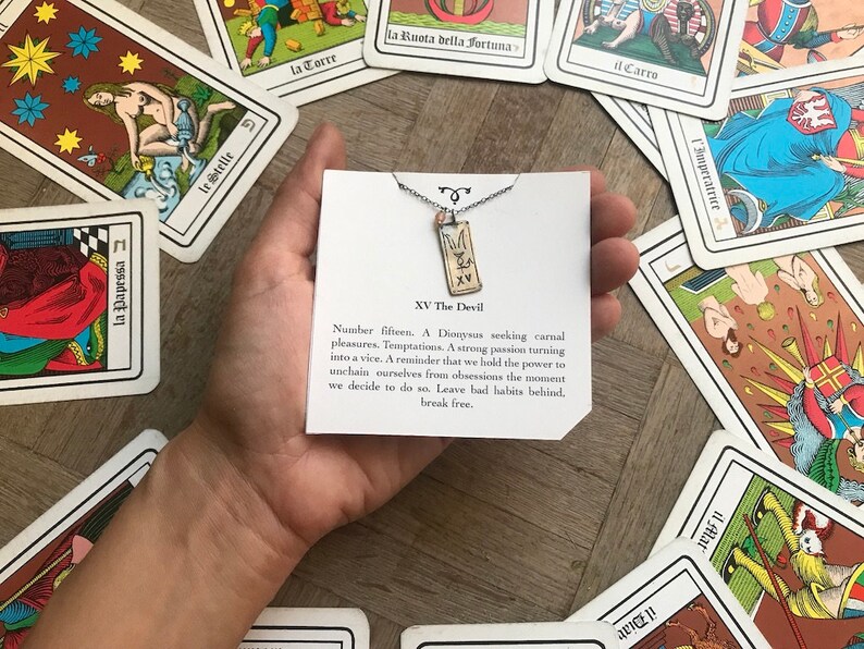 The Devil Tarot card number 15 XV silver or gold plate short Etsy