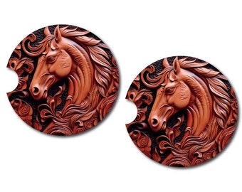 Wooden Look Horse Car Coasters | Set of 2 Coasters