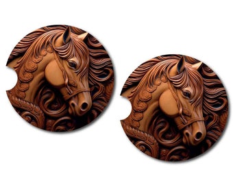 Wooden Look Horse Car Coasters | Set of 2 Coasters