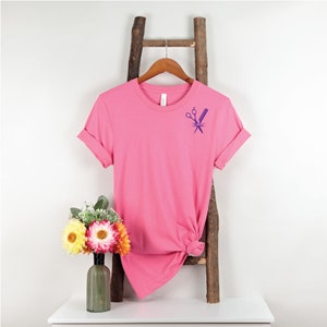 Personalized Scissors and Comb Iron On Vinyl Decal for Scrubs, Clothing, Tote Bag, Hat, Blanket, Canvas Chair