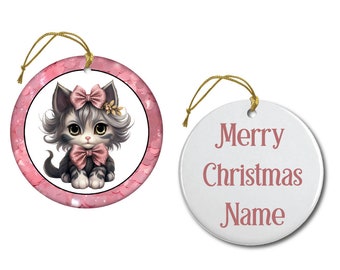 Personalized Pink Christmas Kitty Ornament | 3 Designs to choose from