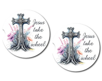 Jesus Take the Wheel Cross Car Coasters | Set of 2 Coasters #JWG