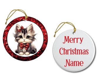 Personalized Red Christmas Kitty Ornament | 5 Designs to choose from