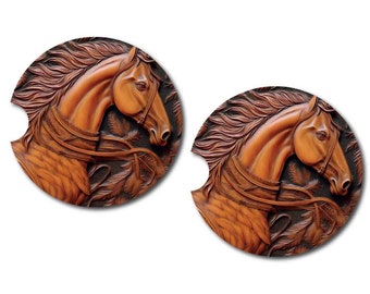 Wooden Look Horse Car Coasters | Set of 2 Coasters