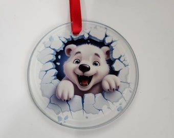 Breakout Polar Bear Translucent Glass Christmas Ornament