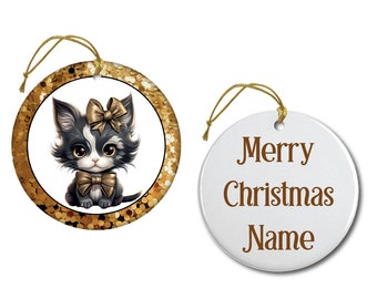 Personalized Golden Christmas Kitty Ornament | 2 Designs to choose from