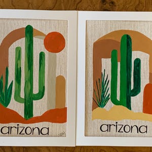 Handgeschilderde kaarten, acrylverf op papier, kaarten van Arizona, unieke kaarten, kleine kunstwerken, insteekkaarten