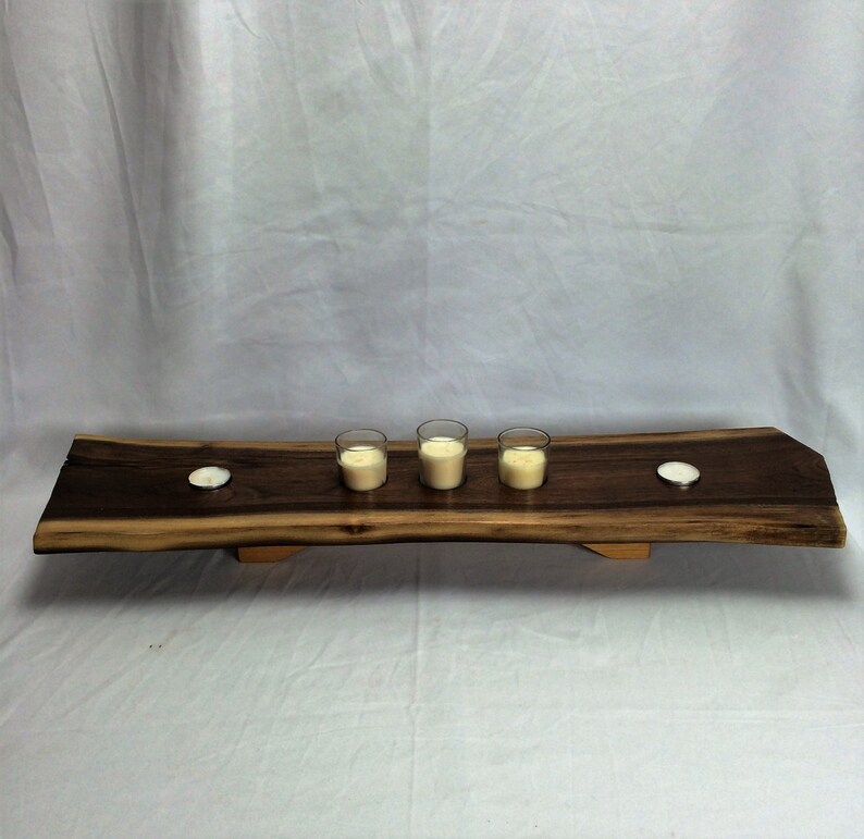 Live Edge Black Walnut Candle Holder Centerpiece With Cherry Base Etsy