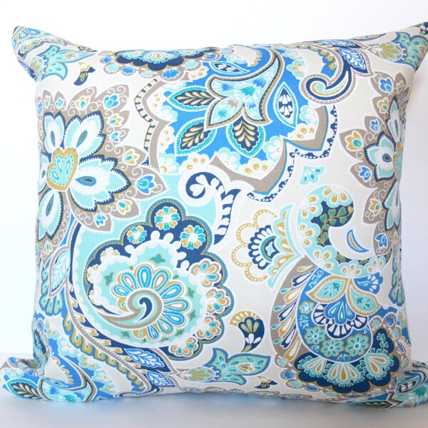Decorative Pillow Cover Paisley Blue Turquoise Pillow Cover Toss Throw Accent Cover, Home Decor, Patio Decor - 18 x 18 inch