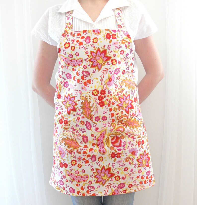 Linen Apron Women's Apron with Red Paisley Kitchen Etsy
