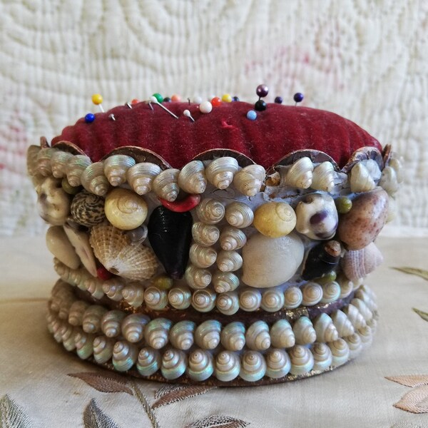 Antique pincushion, encrusted with seashells