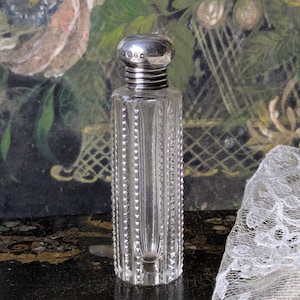 Antique silver topped scent bottle for perfume, hallmarked sterling