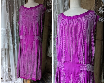 1920s beaded dress, magenta silk