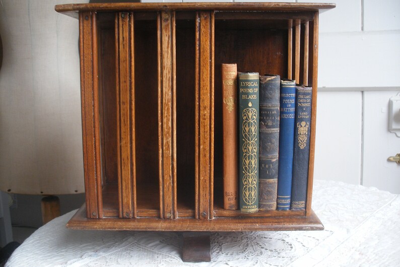 Antique Revolving Bookcase Table Top Library Shelves Image 0