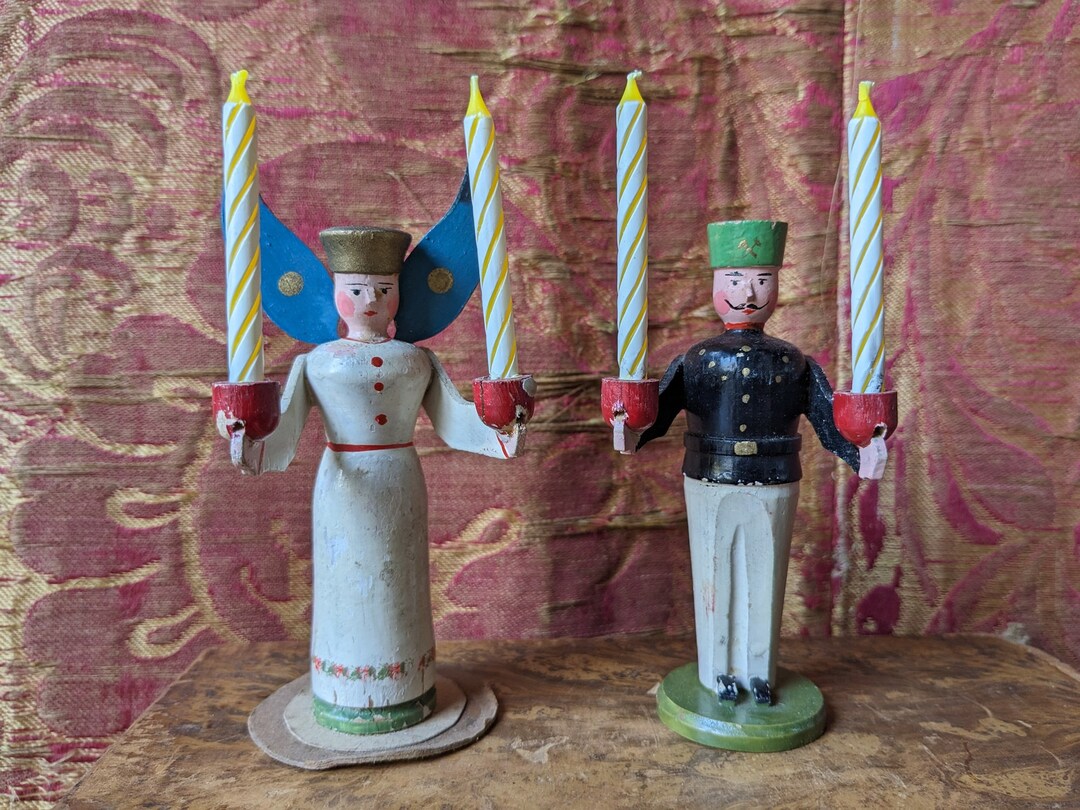 Vintage Erzgebirge Candle Holders Angel & Miner Etsy