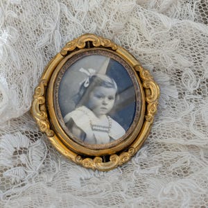 Antique Victorian swivel brooch, mourning pin, photo locket