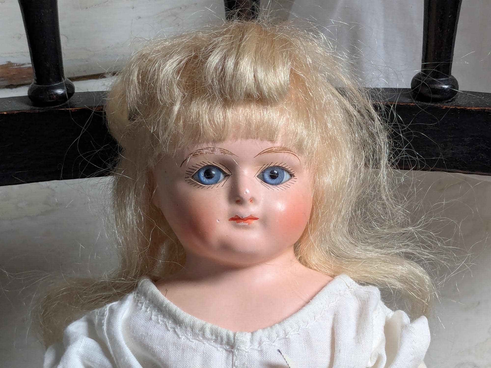 Yeux anciens en verre, yeux de poupée, bleu, taille des yeux, 0
