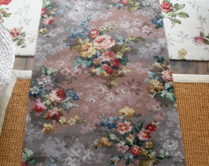Vintage 1940s-50s Wool Rug With Roses, Carpet Runner, Made in England ...