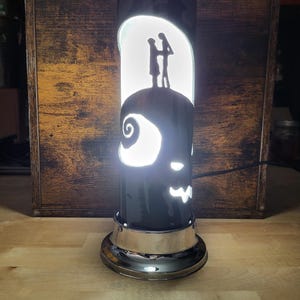 Jack and Sally Hand Carved PVC LED Pipe Lamp