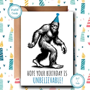 Tarjeta "Espero que tu cumpleaños sea increíble" / Tarjeta de feliz cumpleaños / Cumpleaños genérico / Tarjeta imprimible / Tarjeta con temática de Sasquatch / Tarjeta divertida