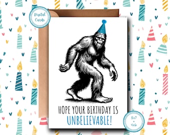 Carte d'anniversaire Sasquatch : carte imprimable amusante (téléchargement numérique)