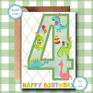Buon 4° compleanno / Compleanno a tema dinosauri / 4° compleanno dinosauri / Compleanno amanti dinosauri / Biglietto stampabile / Biglietto digitale / Biglietto per bambini