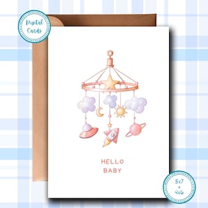 Bonjour bébé | Nouvelle carte bébé | Carte de félicitations | Carte de fête de naissance | Carte pour nouveaux parents | Carte imprimable | Carte numérique | Carte bébé fille