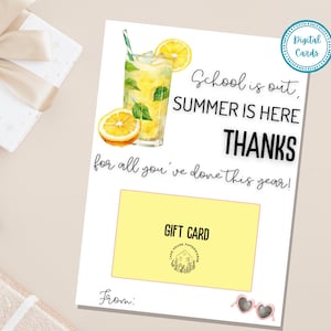 L'été est là | Porte-cartes numérique | Étiquette-cadeau de fin d'année imprimable | Cadeau de remerciement pour professeur | Étiquette cadeau pour professeur | Étiquette de remerciement