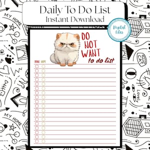 Lista de tareas pendientes, Planificador, Productividad, Tareas, Lista, Lista de verificación, Seguimiento diario, Imprimible, Carta (A4), Lista de tareas para amantes de los gatos, En blanco