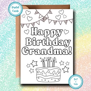 Joyeux anniversaire grand-mère | Carte à colorier Grand-mère | Cartes de voeux petits-enfants | Carte d'anniversaire mignonne de grand-mère | Carte à colorier | Carte à colorier