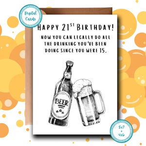 Happy 21st Birthday Card | Funny 21st Card | Drinking Legally Card | Cute 21st Birthday Card | Printable Card | Cards for 21st Birthday