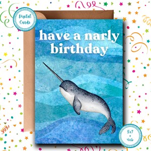 Que tengas un feliz cumpleaños / Tarjeta de feliz cumpleaños / Tarjeta con temática de narval / Linda tarjeta de cumpleaños / Tarjeta imprimible / Tarjeta digital / Tarjeta para niños