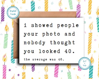 Funny 40th Birthday Card: Printable Digital Download